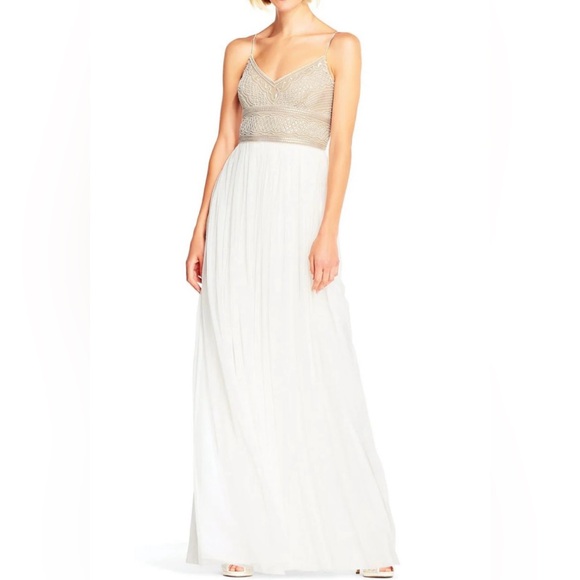 Adrianna Papell Long Shades Of Ivory Sequins Beaded Gown Unaltered Size 6 - Picture 13 of 15